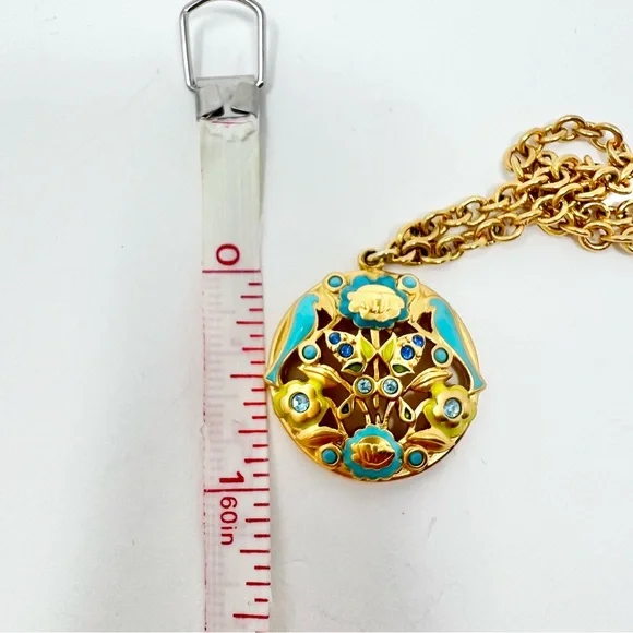 Swarovski Blue Bird Enameled Gold Plated Necklace Rhinestone Whimsical Classic
